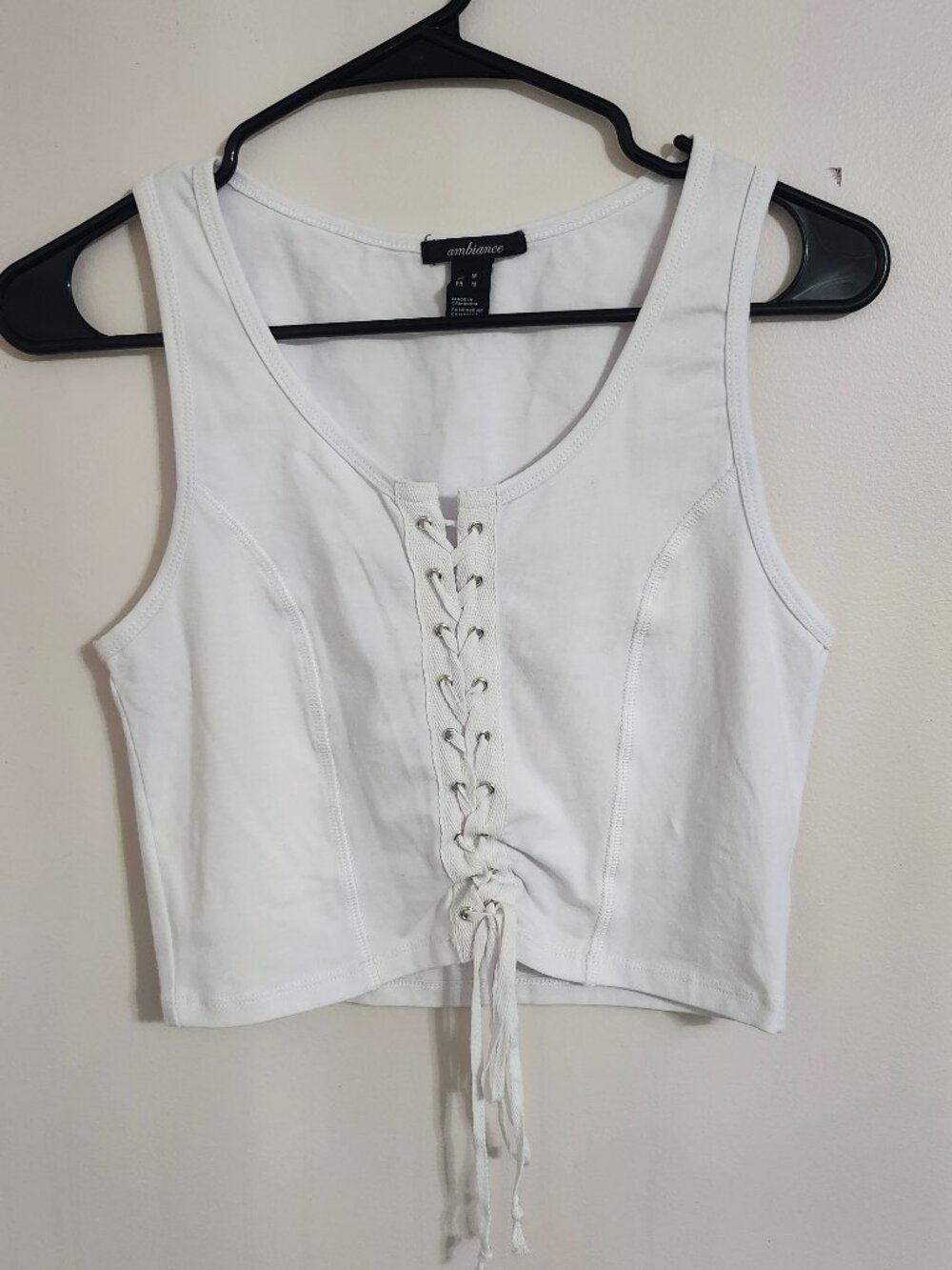 White Lace-Up Front Crop Tank Top size M